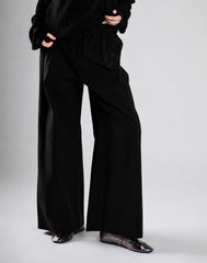Black Tie Waist Wide Leg Trousers