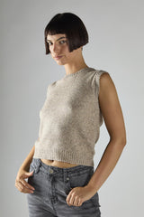 Beige-Marl Vest Sleeveless Top