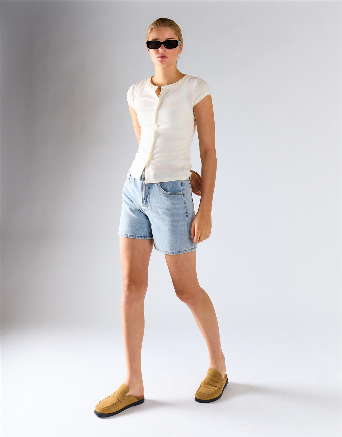Glamorous White Knitted Button Front Top