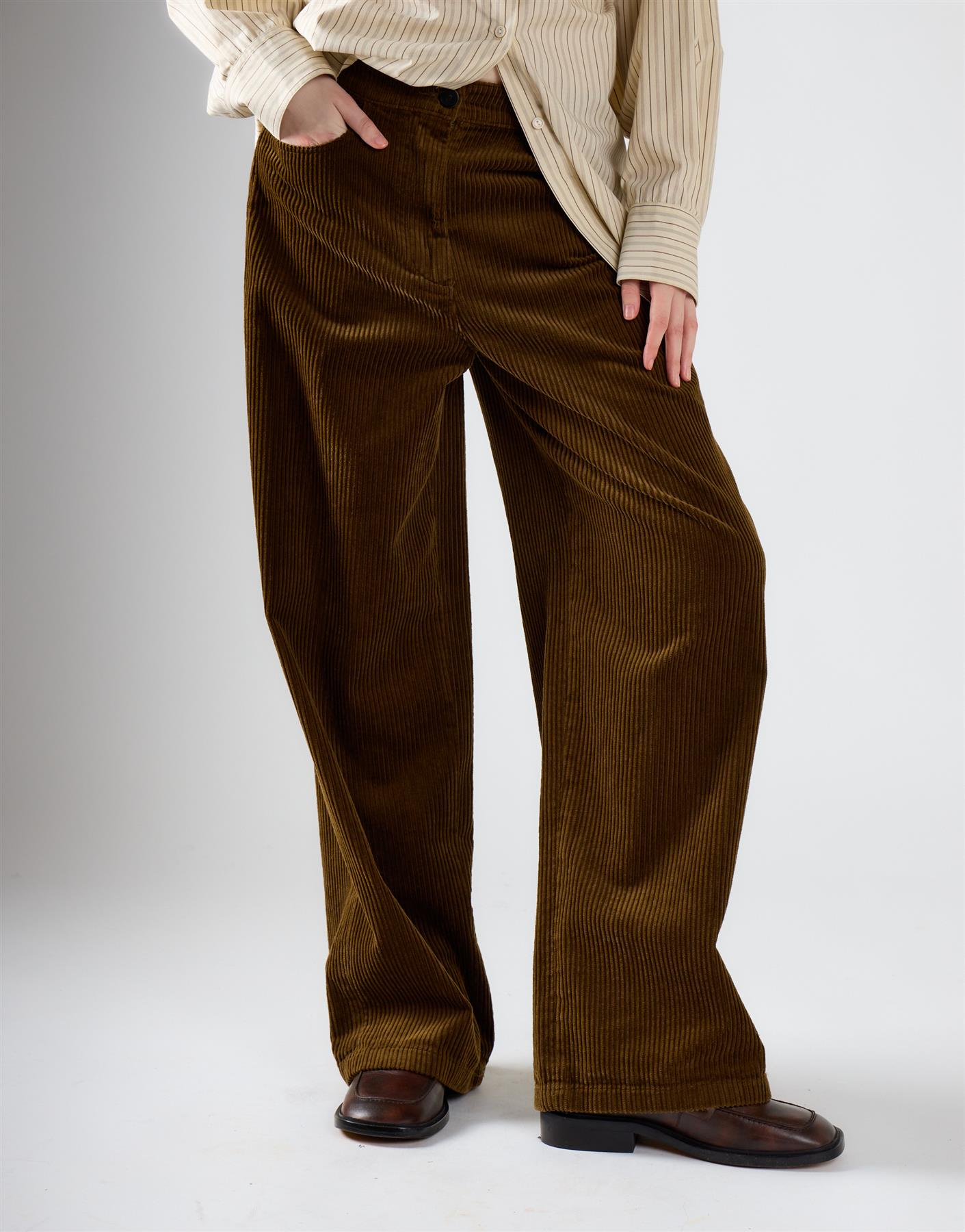 Olive Corduroy Wide Leg Trousers