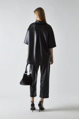 Black-PU Straight-Fit Crop-Trousers