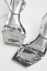 Silver Strappy Bow Barely There-Heels