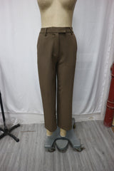 Khaki Brown Slim Fit Cropped Trousers