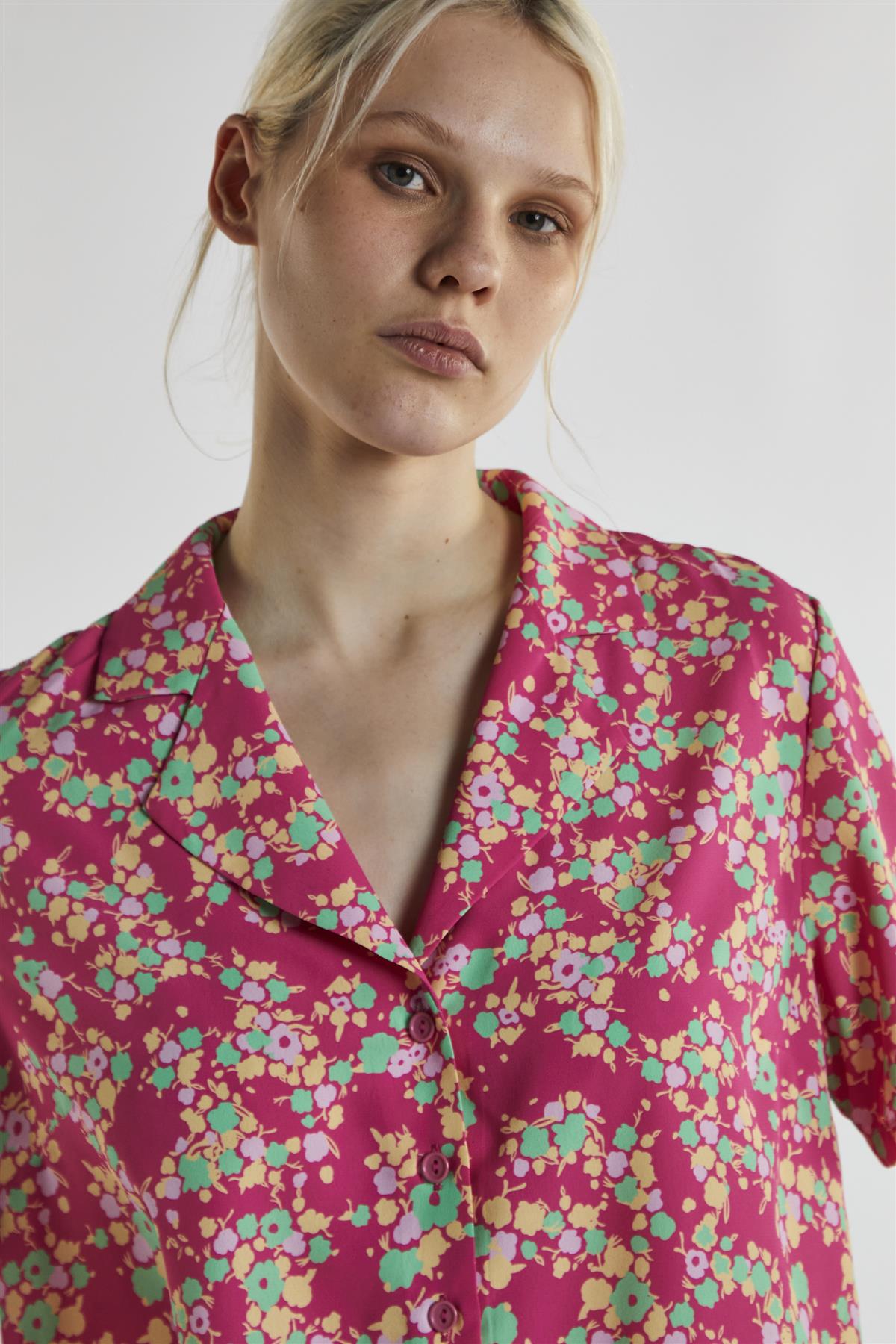 Hot-Pink Multi Ditsy-Floral Crop-Top