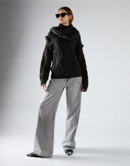 Charcoal Scarf Knit Top