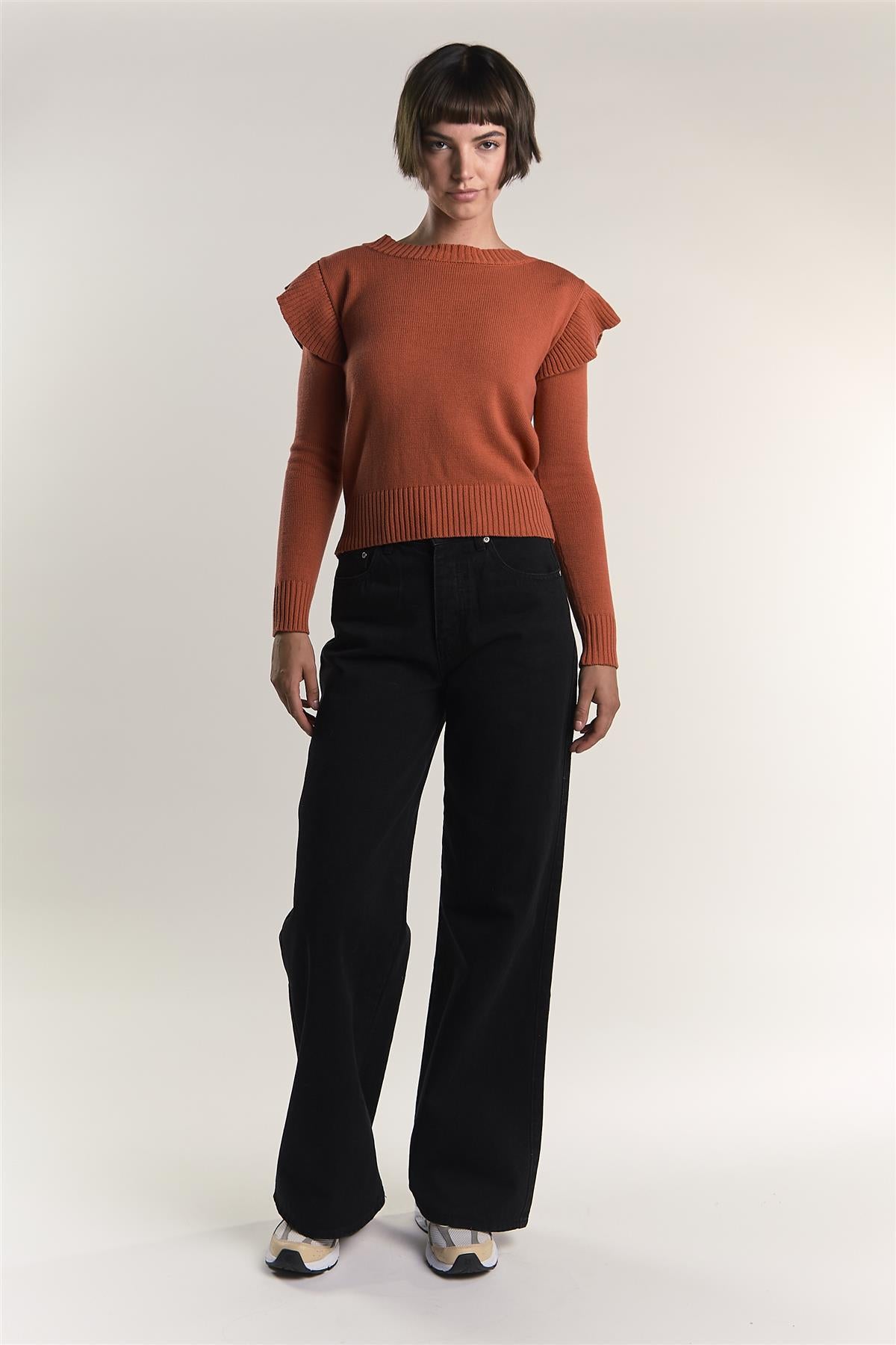 Orange Rust Ruffle Long Sleeve Jumper