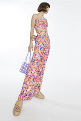 Multi Orange Floral High-Waist Loose-Trousers