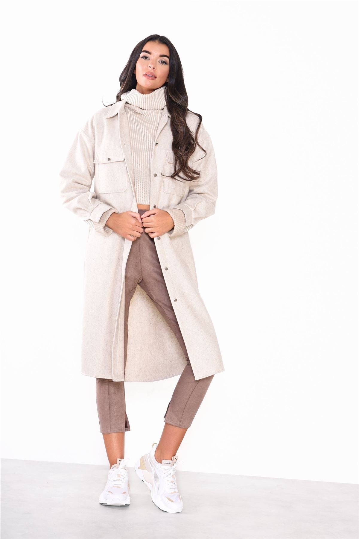 Modest Light Oatmeal Longline Jacket