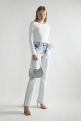 White-Rib Crew-Neck Long-Sleeve Top