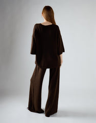 Khaki Brown Knitted Flare Trousers