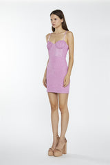 Pink Silver Glitter Sweetheart Neckline Mini-Dress