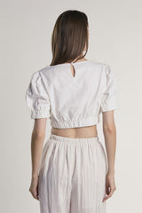 White Puffed-Sleeve Crop-Top