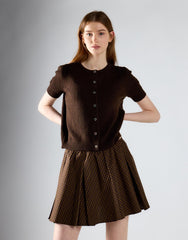 Khaki Brown Check Pleated Mini Skirt