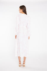 Pink-Watercolour Wrap Midi-Dress