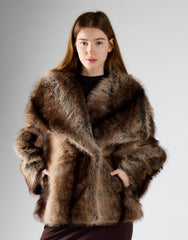 Brown Stripe Fur Jacket