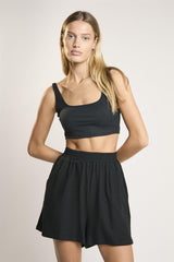 Signature Black-Rib Scoop-Neck Crop-Top.
