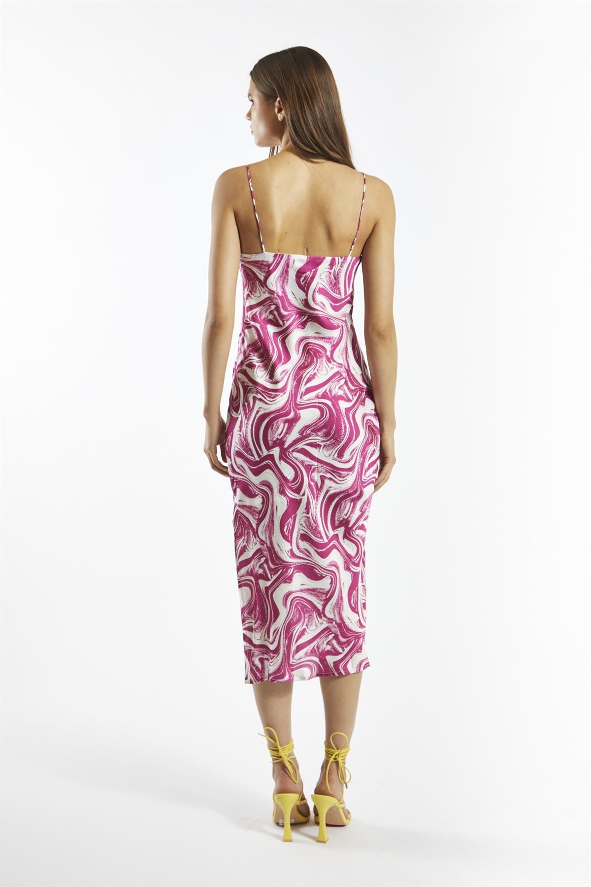 Bright-Pink Marble Cami Midi-Dress