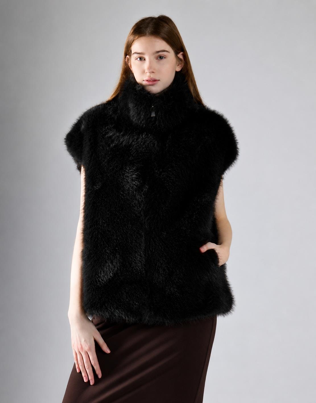 Black Plush High-Neck Gilet