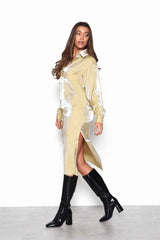 Ochre Shimmer Long Sleeve Midi Shirt Dress with Side Splits
