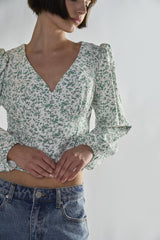 Green-Ditsy V-Neck-Blouse