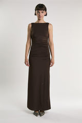 Bitter Chocolate Slash Neck Midaxi Dress