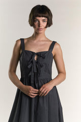 Dark Grey Midaxi Dress with Bow Front