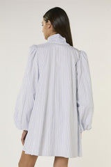 White Blue Stripe Bow Mini Dress