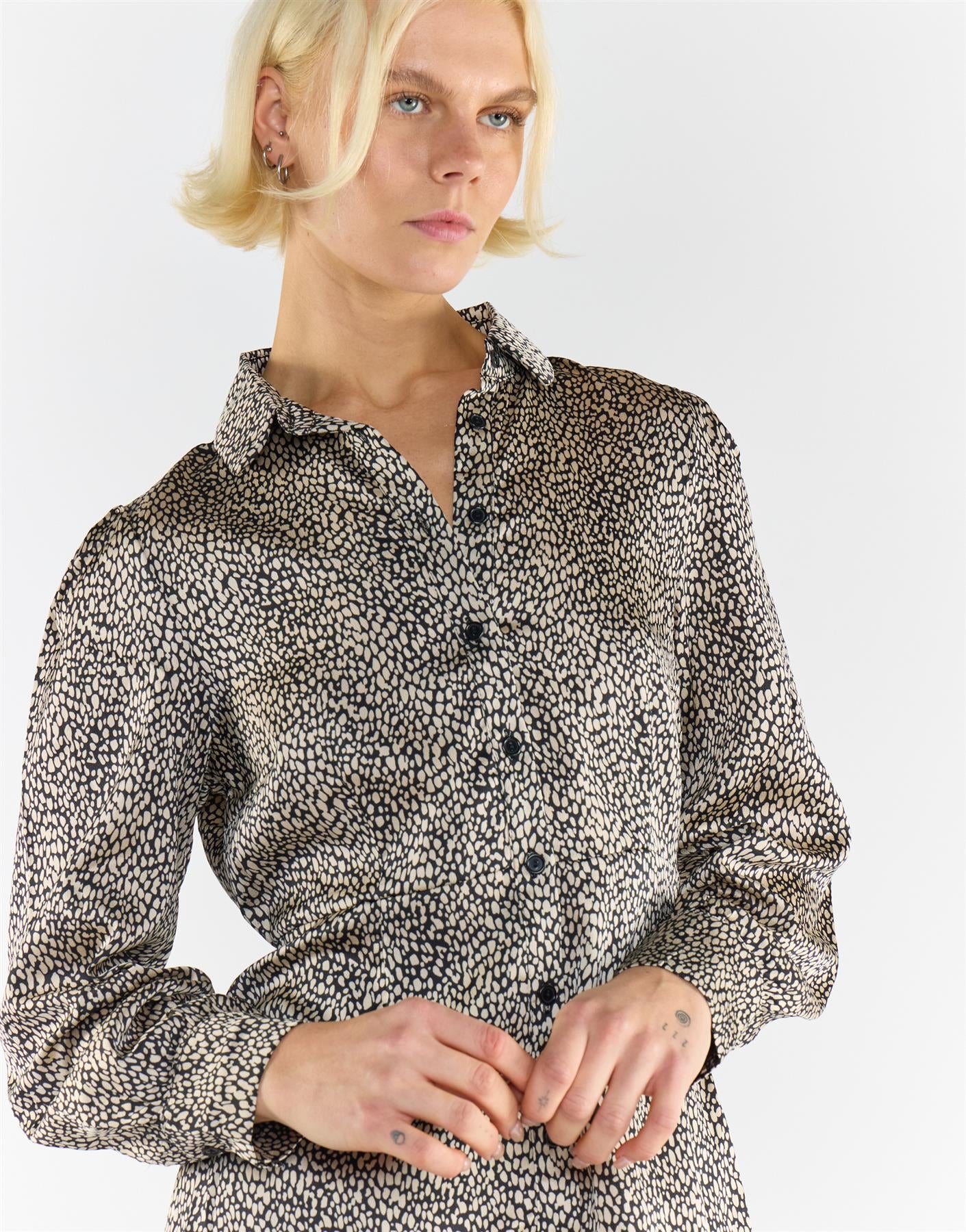 Black Stone Spot Print Shirt Dress
