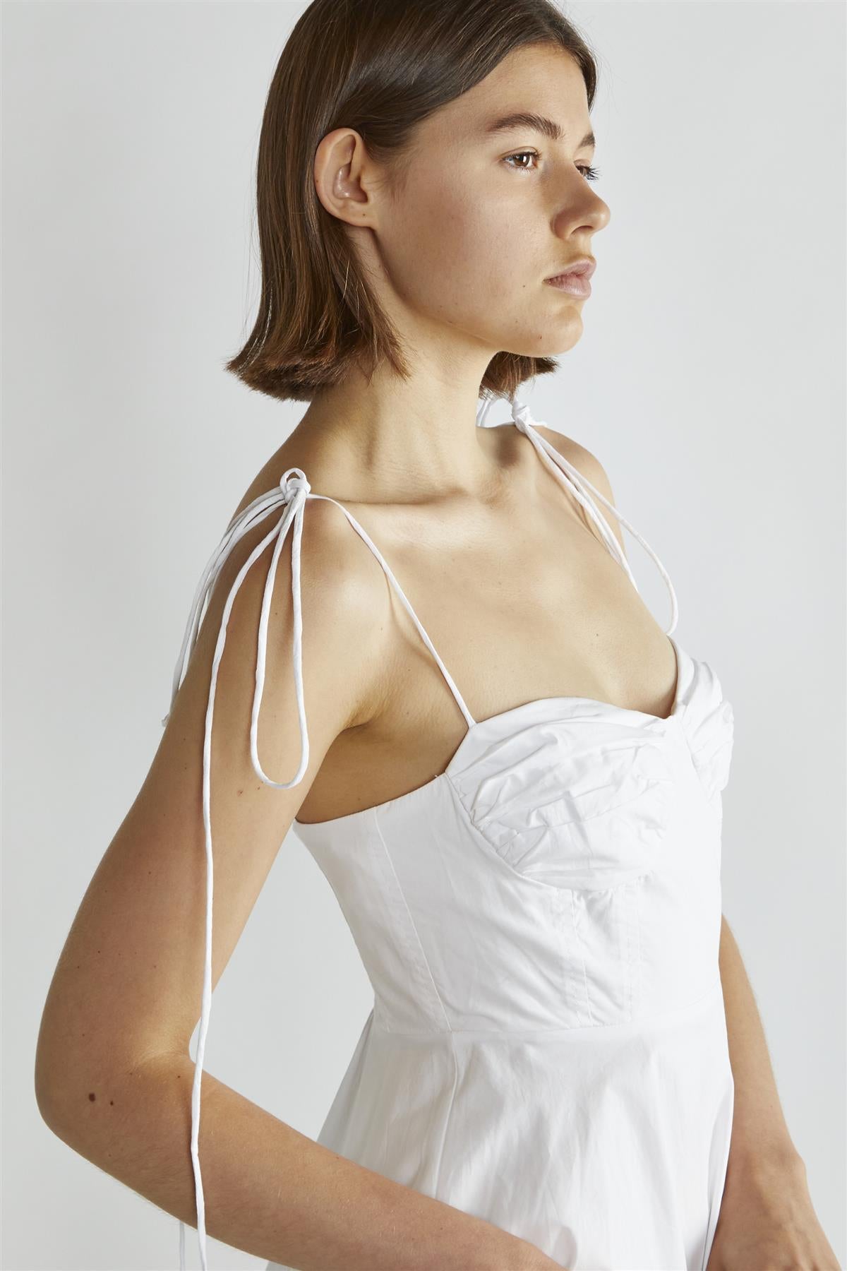 White Scoop-Neck Midi-Dresses