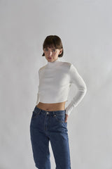 Off-White Mock-Neck-Crop-Tops