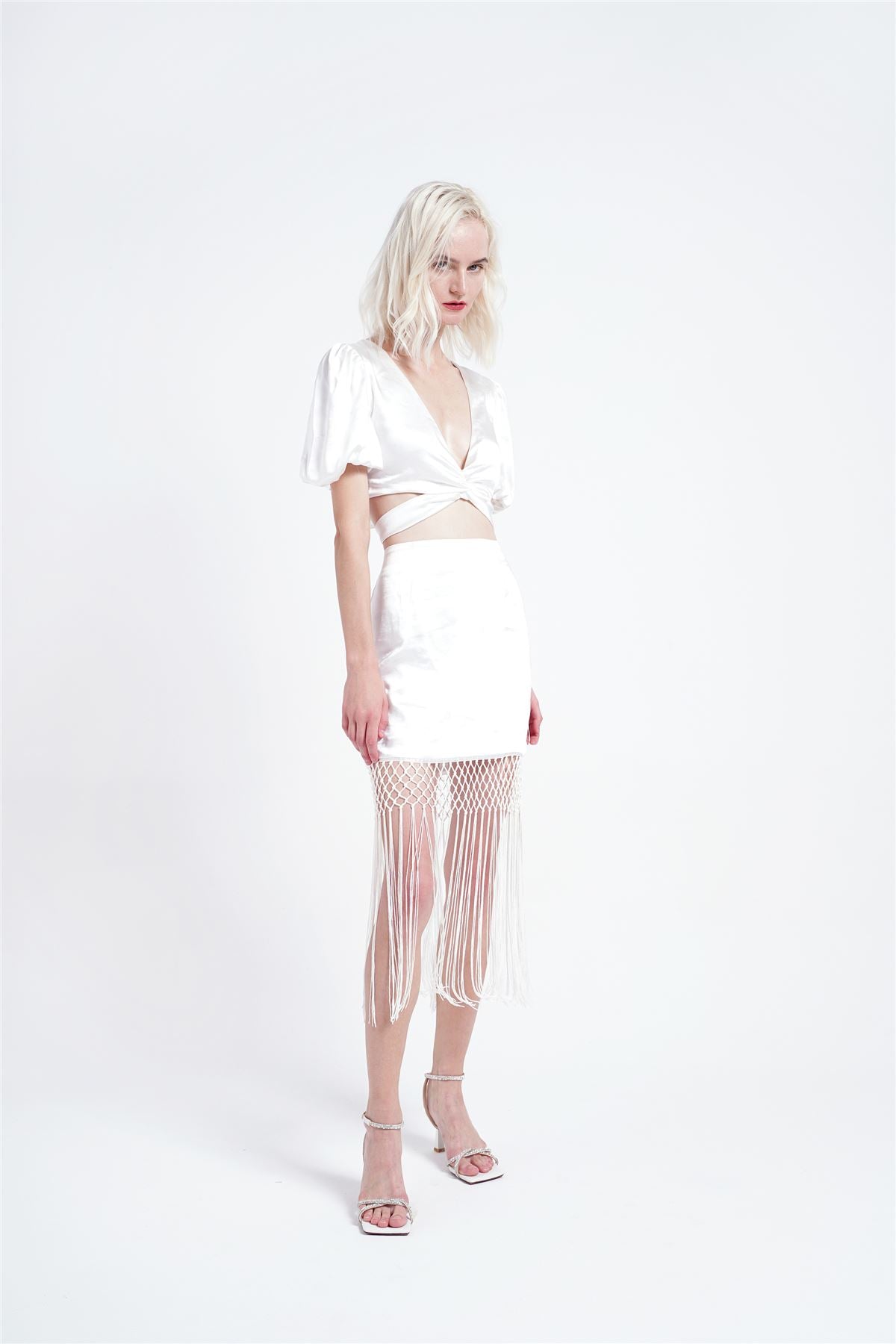 White Fringe Pencil Mini-Skirt