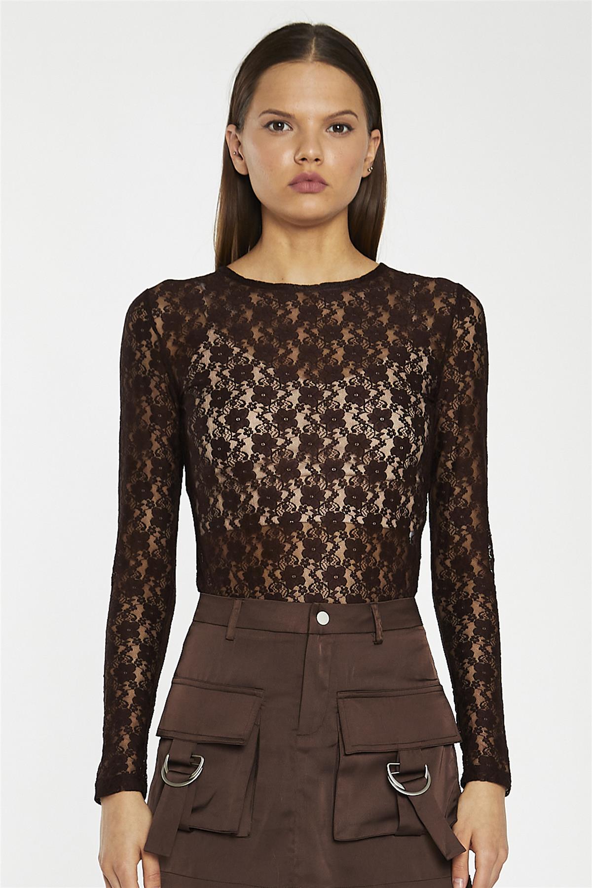 Brown-Lace Bodysuit