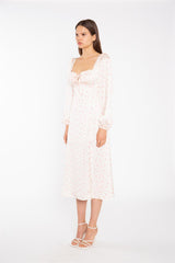 Peach-Pink Daisy Milkmaid Midi-Dress