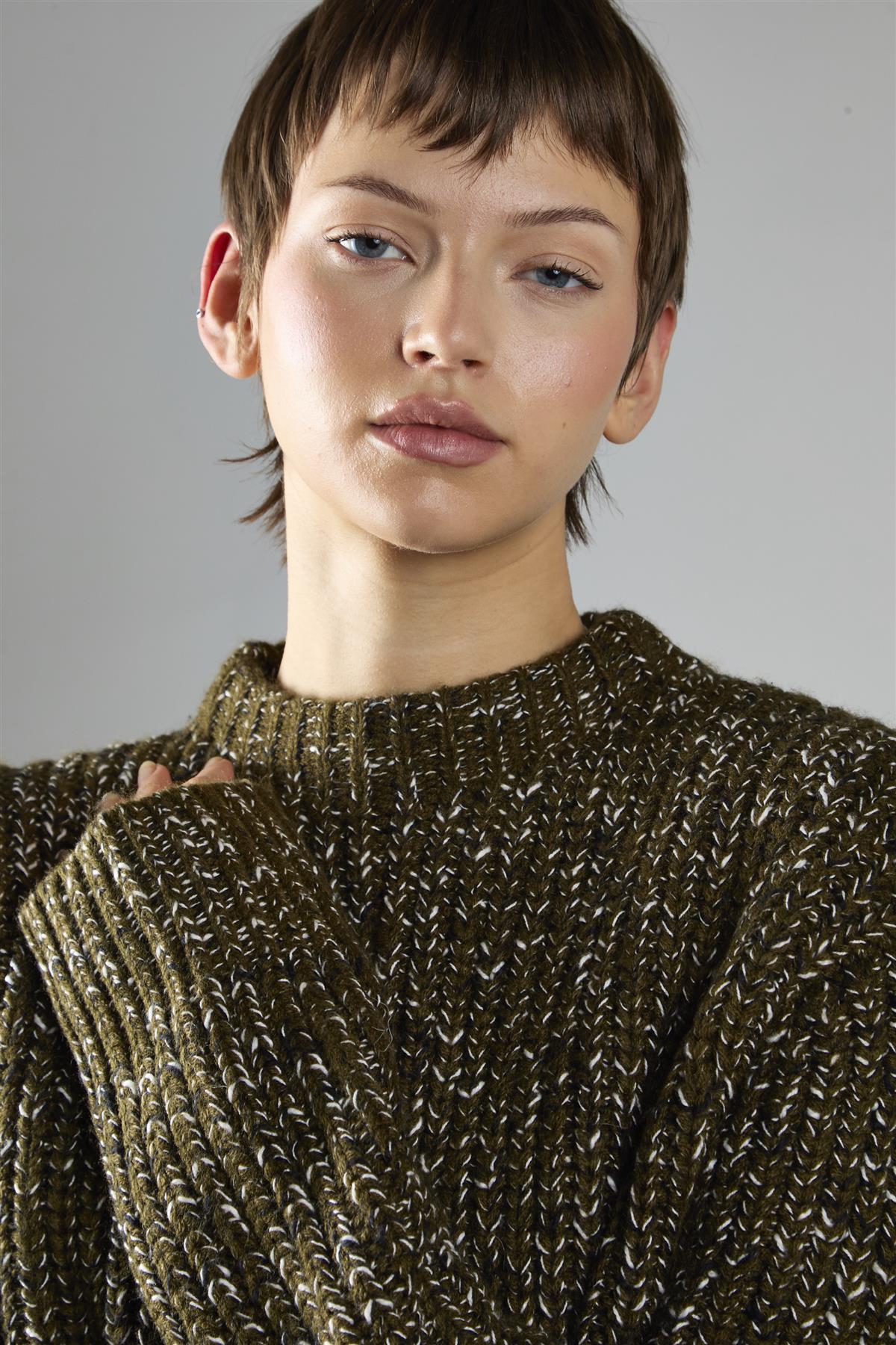 Khaki-Fleck Crew-Neck Jumper