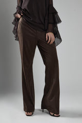 Brown Flared Mid-Rise Trousers