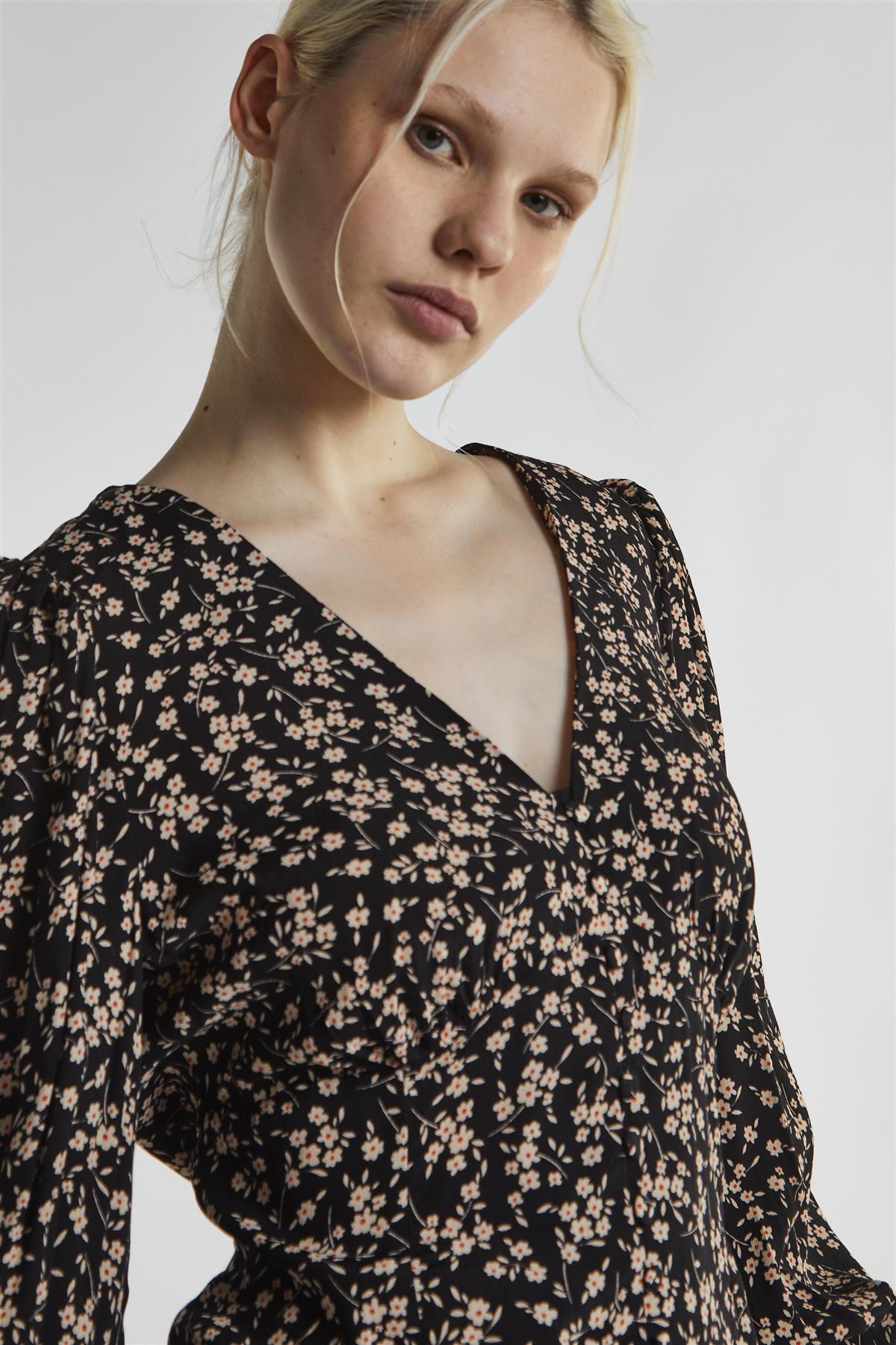Black Stone Ditsy Button-Front-Top