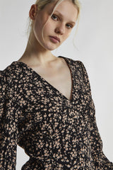 Black Stone Ditsy Button-Front-Top