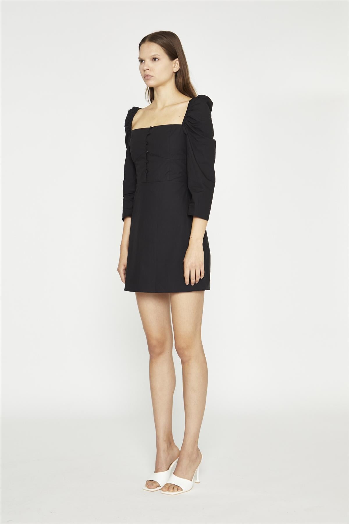 Black Button-Front Mini-Dress