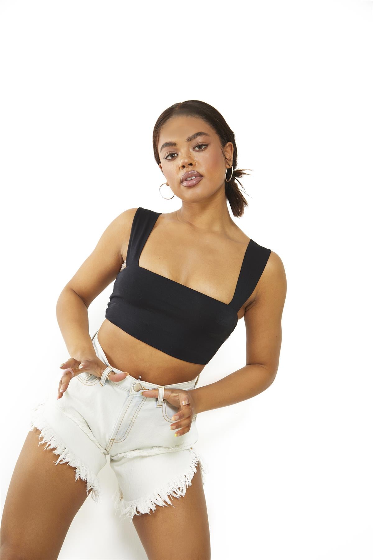 Black Square-Neck Crop-Top