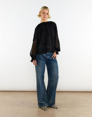 Lace Details Cape Blouse - Black