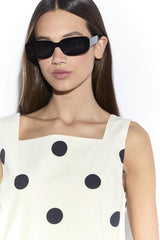 Cream Spot Square Neckline Mini Shift Dress