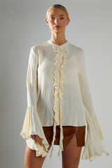 Cream Flared-Sleeve Blouse