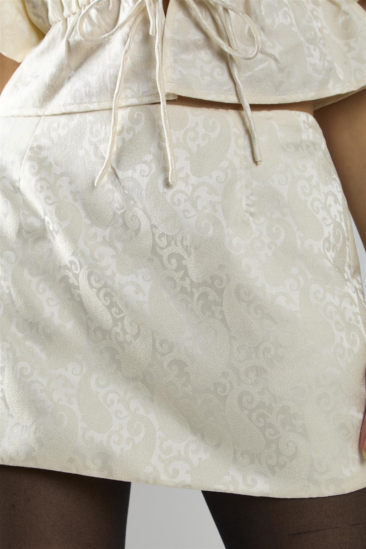 Cream Brocade A-Line Mini Skirt
