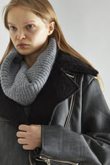 Washed Black Leather Midi- Jacket