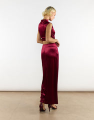Burgundy Velvet Sleeveless Mock Neck Crop Top