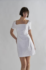 White Square-Neck-Mini-Dresses
