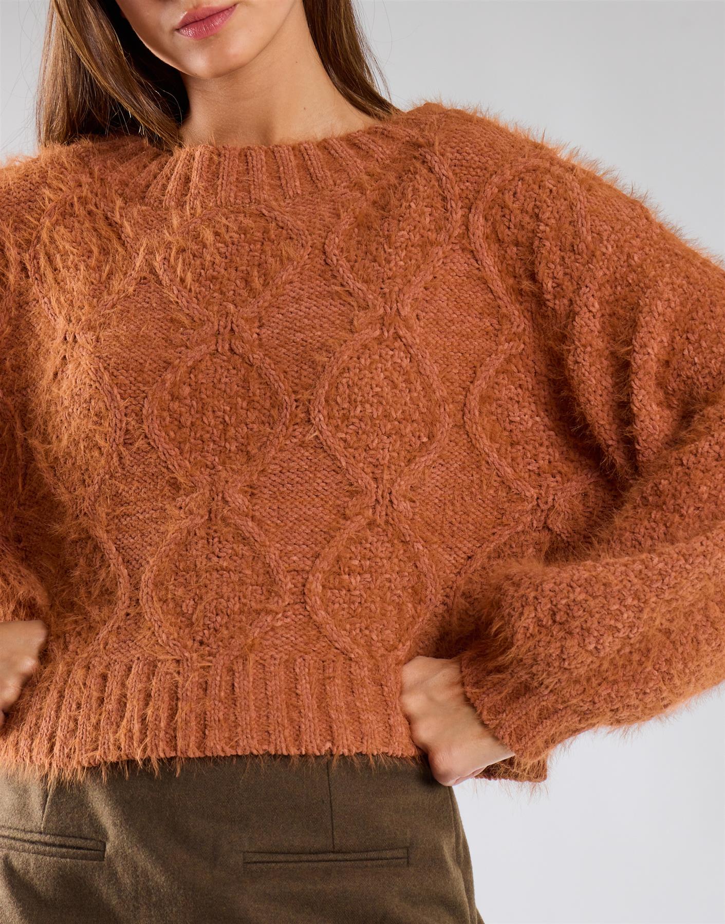 Rust Cropped Knit Jumper
