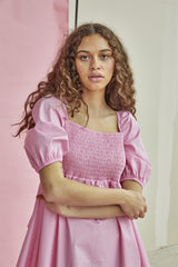 Candy-Pink Square-Neck Mini-Dress