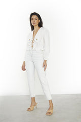 Off-White Collared-Sunflower Crop-top