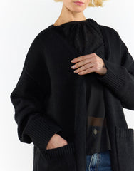 Black Long Cardigan With Pocket